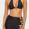 Kiki Bikini Set - Black with Gold Floral & Ruched Skirt