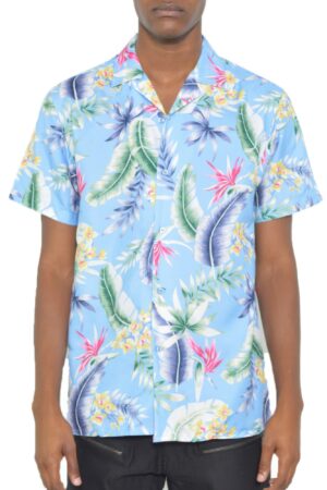 Men’s Short-Sleeve Floral Button-Down Shirt – Tropical Print