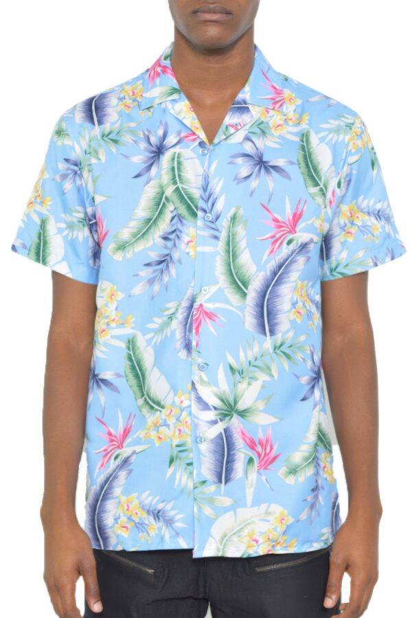 Men’s Short-Sleeve Floral Button-Down Shirt – Tropical Print