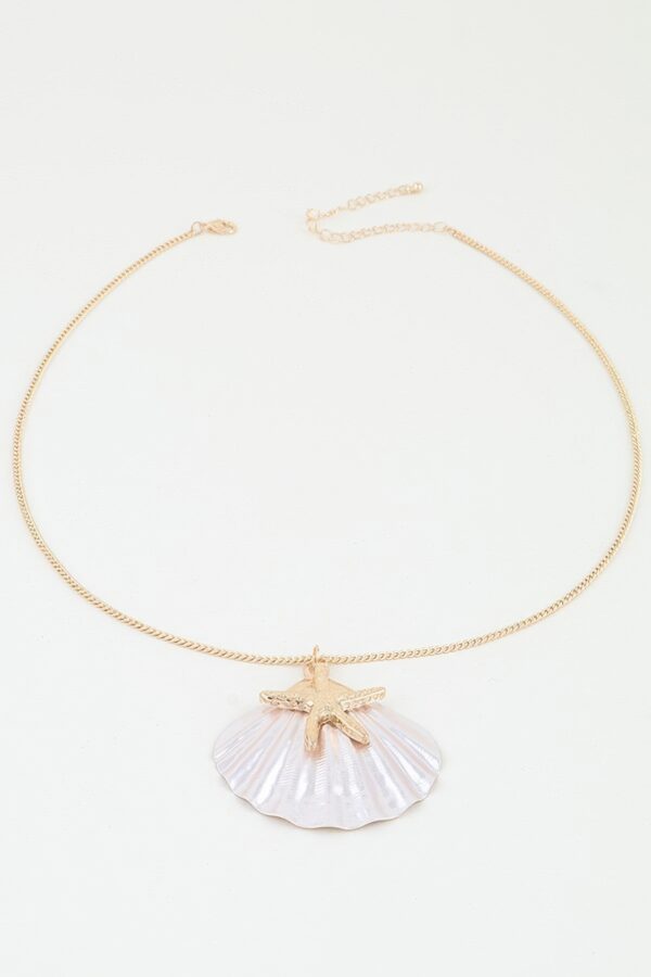 Starfish & Seashell Charm Necklace - Scallop Pendant