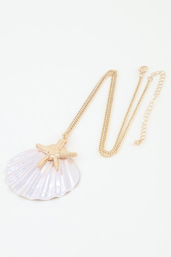 Starfish & Seashell Charm Necklace - Scallop Pendant