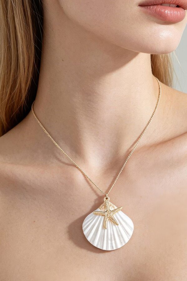 Starfish & Seashell Charm Necklace - Scallop Pendant