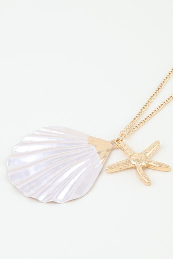 Starfish & Seashell Charm Necklace - Scallop Pendant