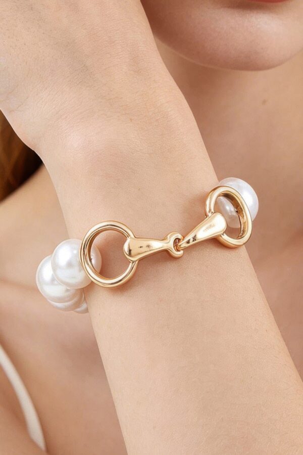 Pearl Beaded Toggle Bracelet - Horsebit Clasp