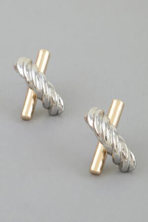 Two-Tone Twisted X Stud Earrings – Textured & Polished