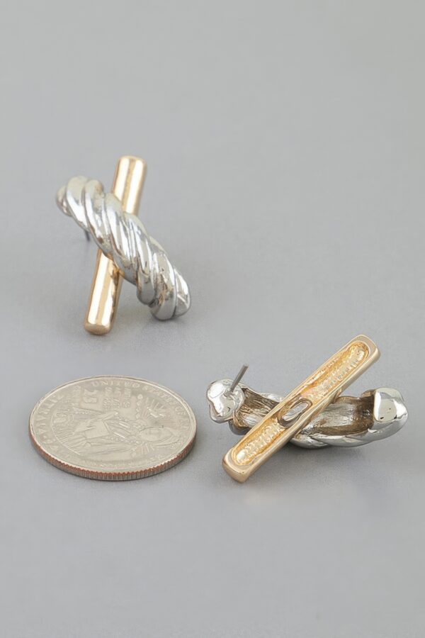 Two-Tone Twisted X Stud Earrings - Textured & Polished