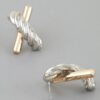 Two-Tone Twisted X Stud Earrings - Textured & Polished
