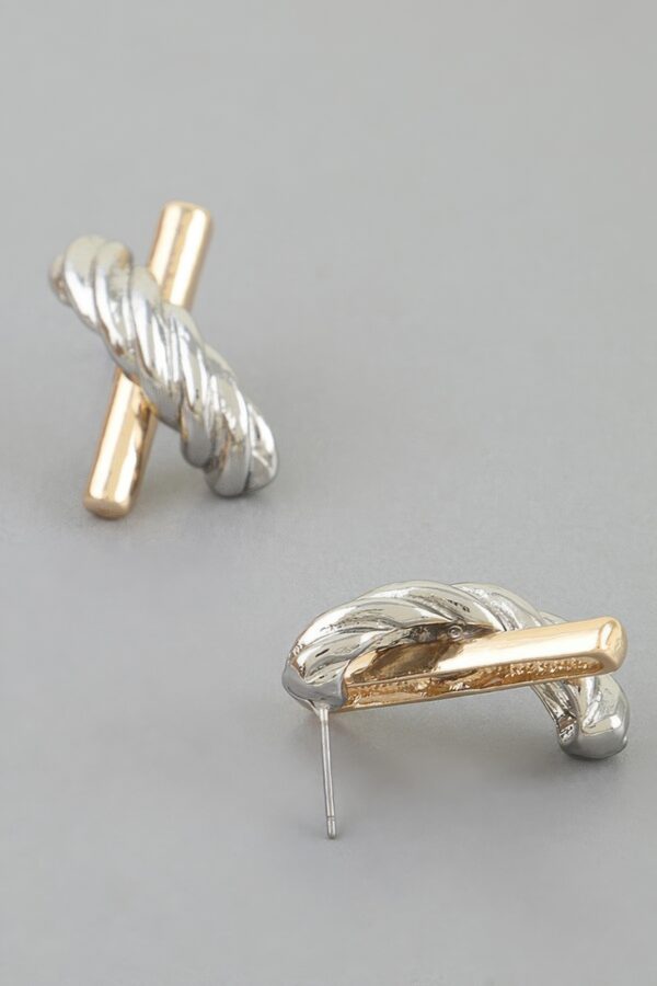 Two-Tone Twisted X Stud Earrings - Textured & Polished