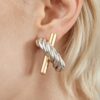 Two-Tone Twisted X Stud Earrings - Textured & Polished