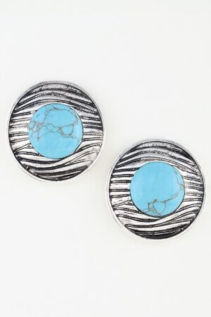 Ribbed Planet Earrings – Antiqued Metal & Stone