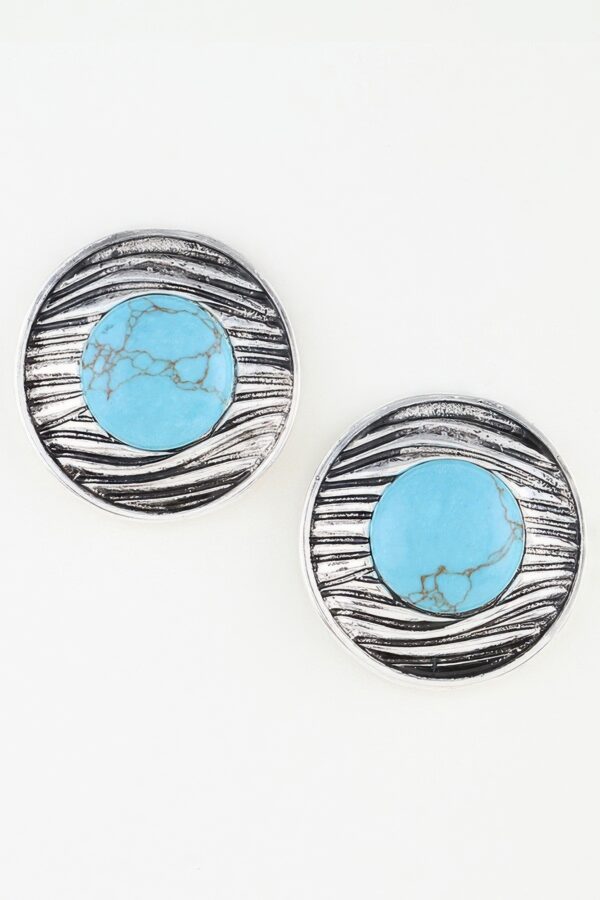 Ribbed Planet Earrings – Antiqued Metal & Stone