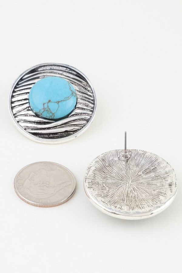 Ribbed Planet Earrings - Antiqued Metal & Stone