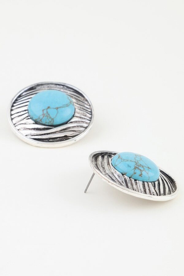 Ribbed Planet Earrings - Antiqued Metal & Stone