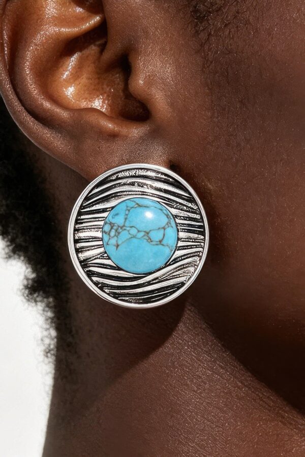 Ribbed Planet Earrings - Antiqued Metal & Stone