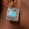 Antiqued Square Stone Earrings – Textured Frame