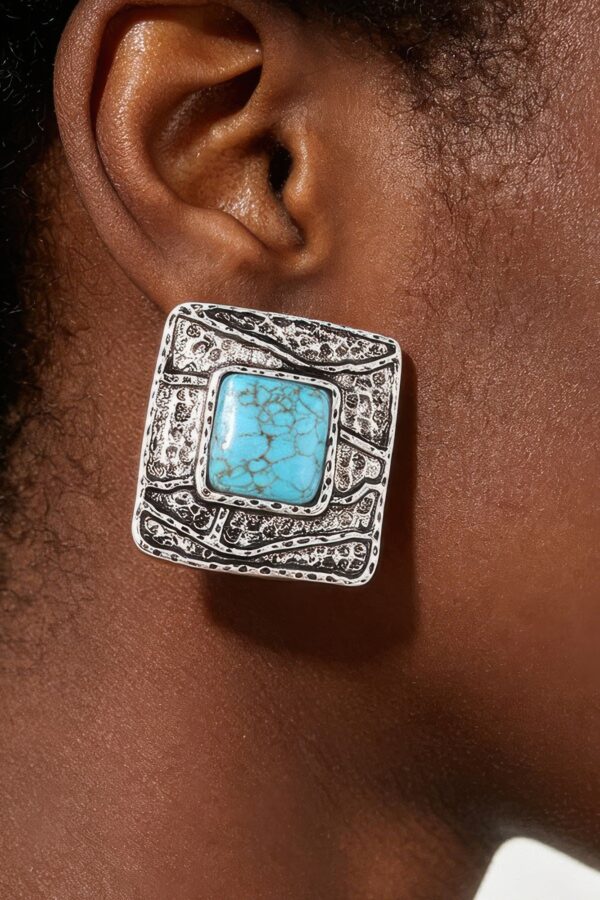 Antiqued Square Stone Earrings – Textured Frame
