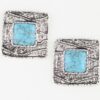 Antiqued Square Stone Earrings - Textured Frame