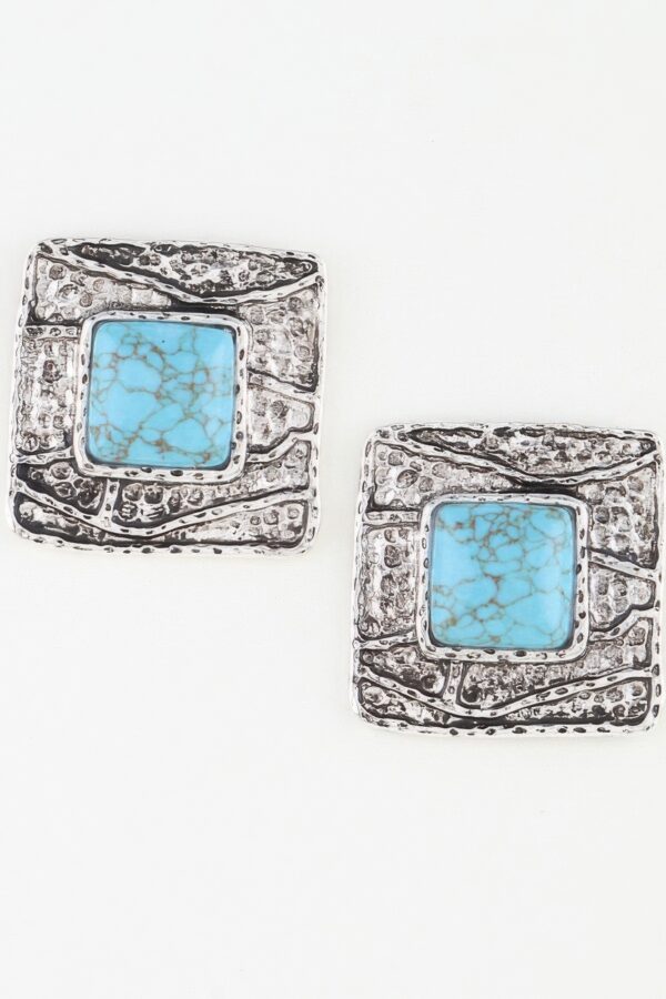 Antiqued Square Stone Earrings - Textured Frame