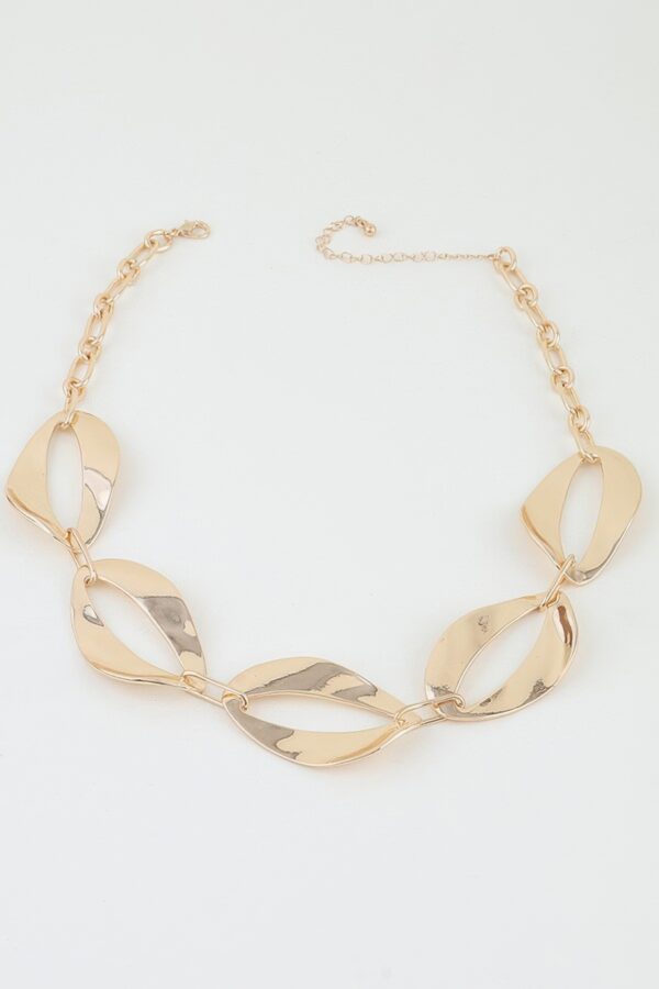 Hammered Abstract Chain Necklace - Open Leaf Links