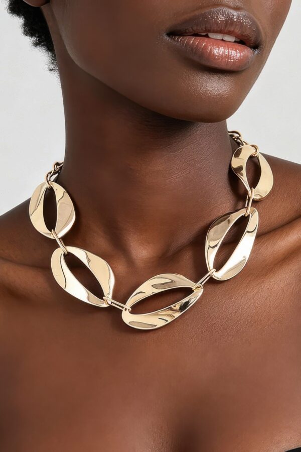 Hammered Abstract Chain Necklace - Open Leaf Links