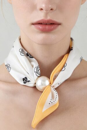 Rose Scarf Wrap Necklace – Knotted Scarf with Polished Bead