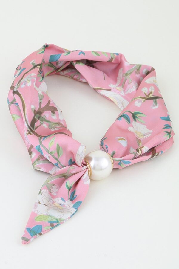 Rose Scarf Wrap Necklace - Knotted Scarf with Polished Bead