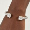 Open Cubic Twisted Wire Cuff Bracelet with Faceted Stones