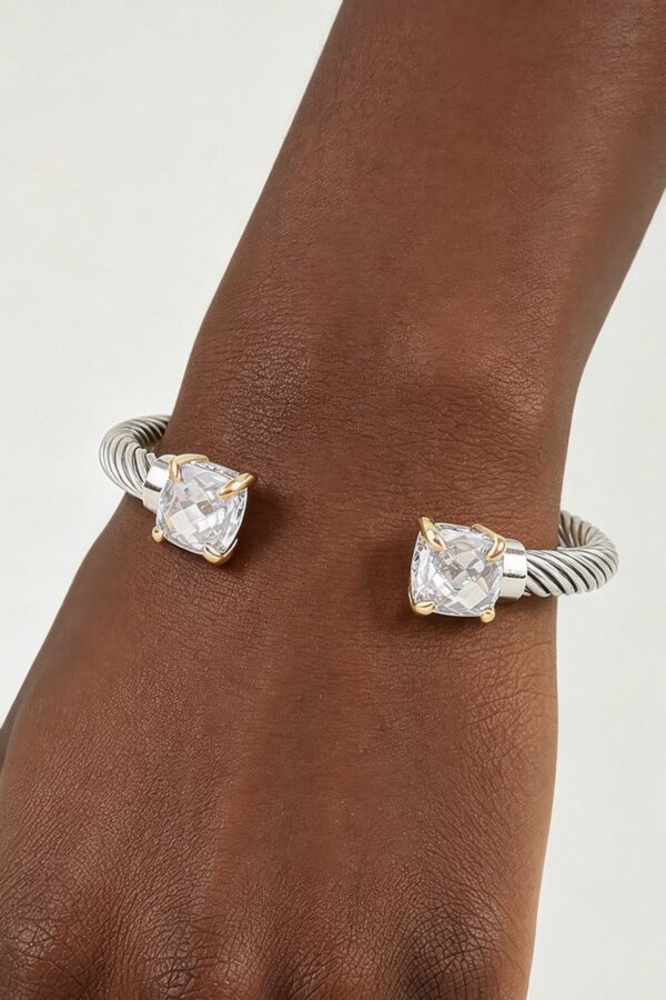 Open Cubic Twisted Wire Cuff Bracelet with Faceted Stones