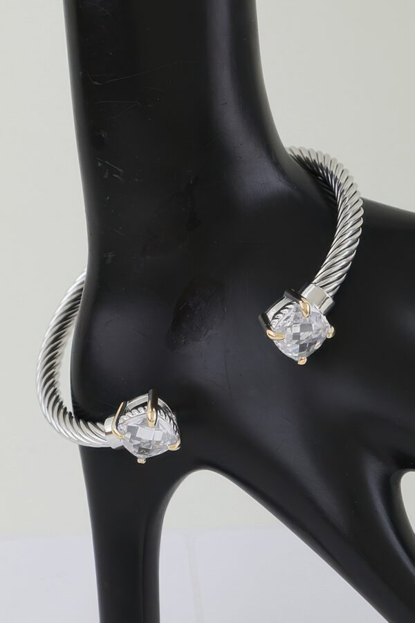 Open Cubic Twisted Wire Cuff Bracelet with Faceted Stones
