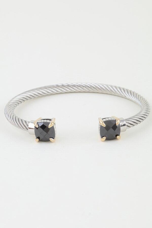 Open Cubic Twisted Wire Cuff Bracelet with Faceted Stones