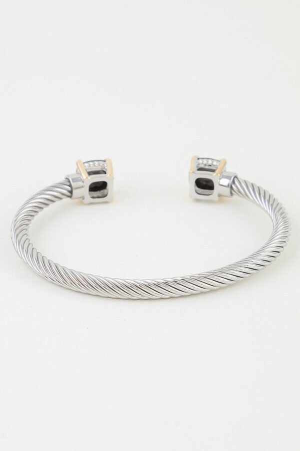 Open Cubic Twisted Wire Cuff Bracelet with Faceted Stones