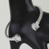 Open Cubic Twisted Wire Cuff Bracelet with Faceted Stones