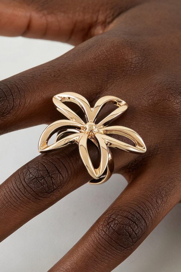 Open Flower Band Ring - Polished Five-Petal Accent