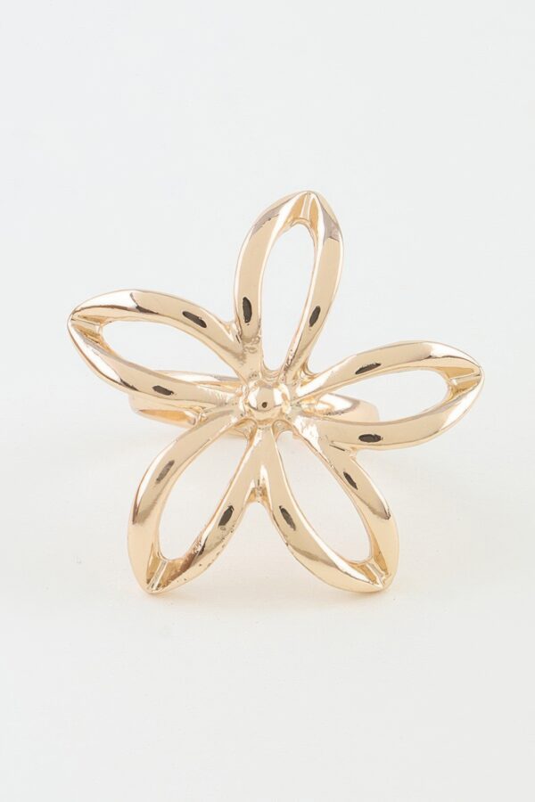 Open Flower Band Ring - Polished Five-Petal Accent