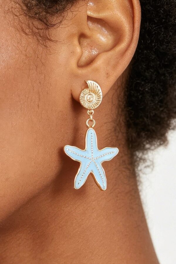 Starfish Drop Earrings with Nautilus Shell Stud