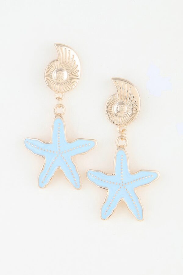 Starfish Drop Earrings with Nautilus Shell Stud