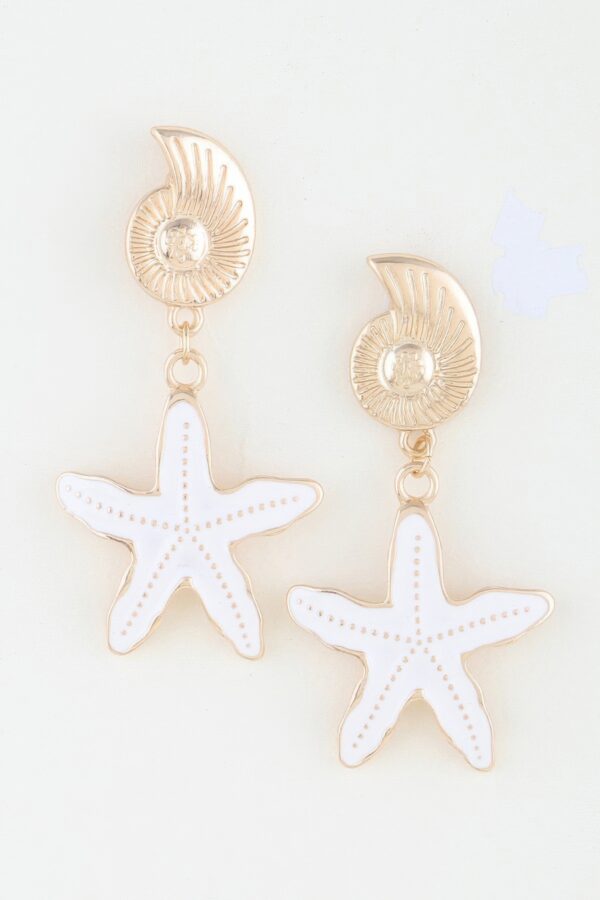 Starfish Drop Earrings with Nautilus Shell Stud