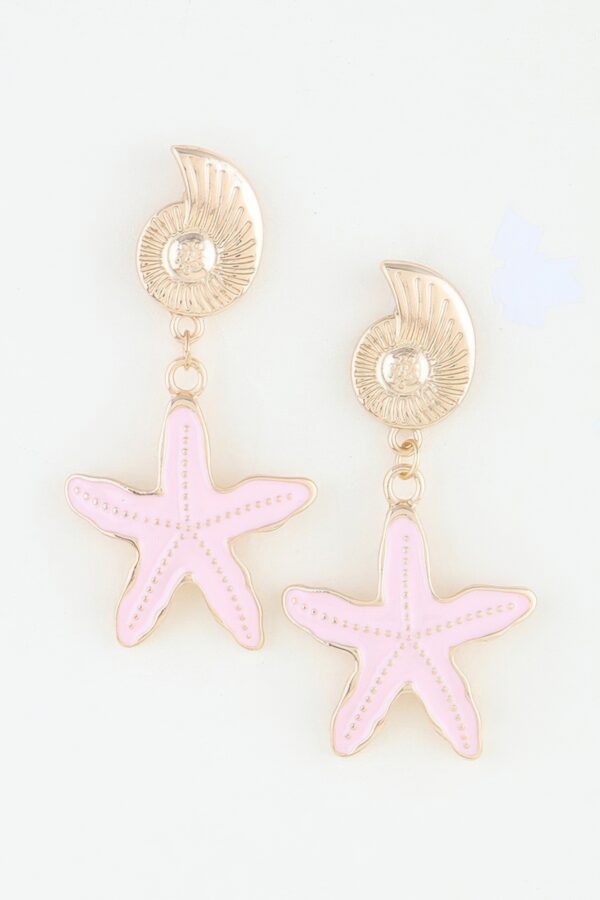 Starfish Drop Earrings with Nautilus Shell Stud