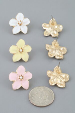Marble Stone Flower Stud Earrings – 0.8″ Floral Studs