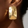 Hammered Rectangular Frame Stud Earrings