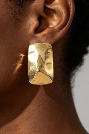Hammered Rectangular Frame Stud Earrings
