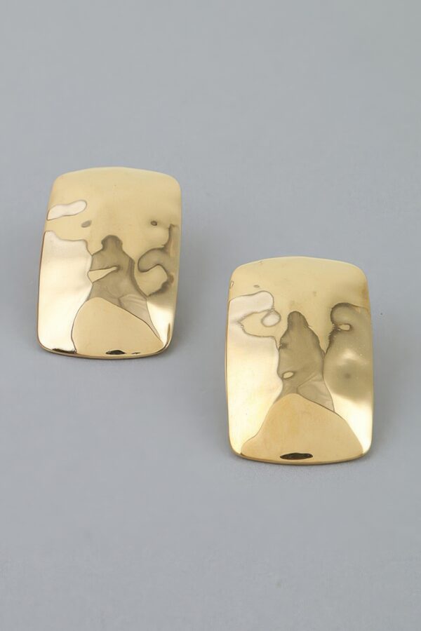 Hammered Rectangular Frame Stud Earrings