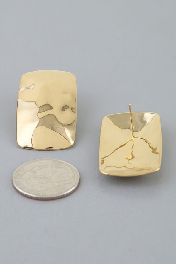 Hammered Rectangular Frame Stud Earrings