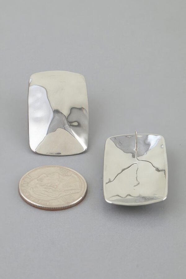 Hammered Rectangular Frame Stud Earrings