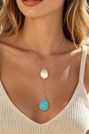 Double Pendant Drop Necklace – Organic Layered 16″