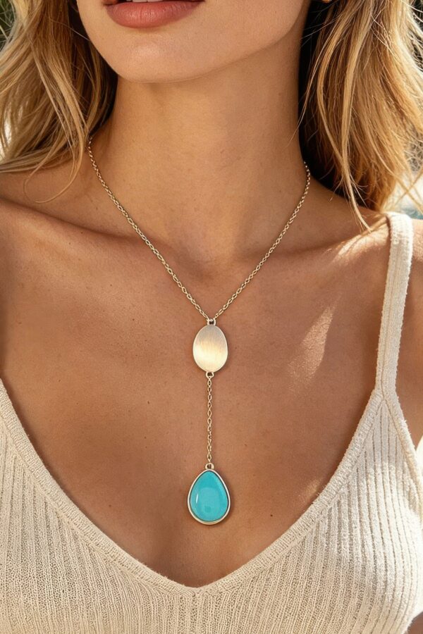 Double Pendant Drop Necklace – Organic Layered 16″
