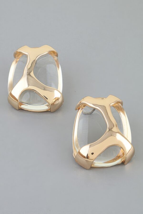 Transparent Stone Drop Earrings with Polished Geometric Frame