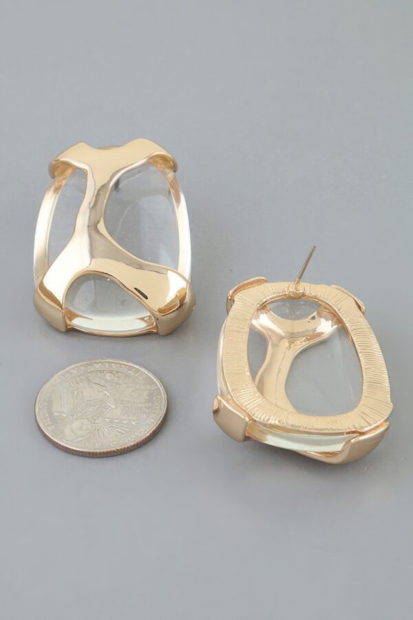 Transparent Stone Drop Earrings with Polished Geometric Frame