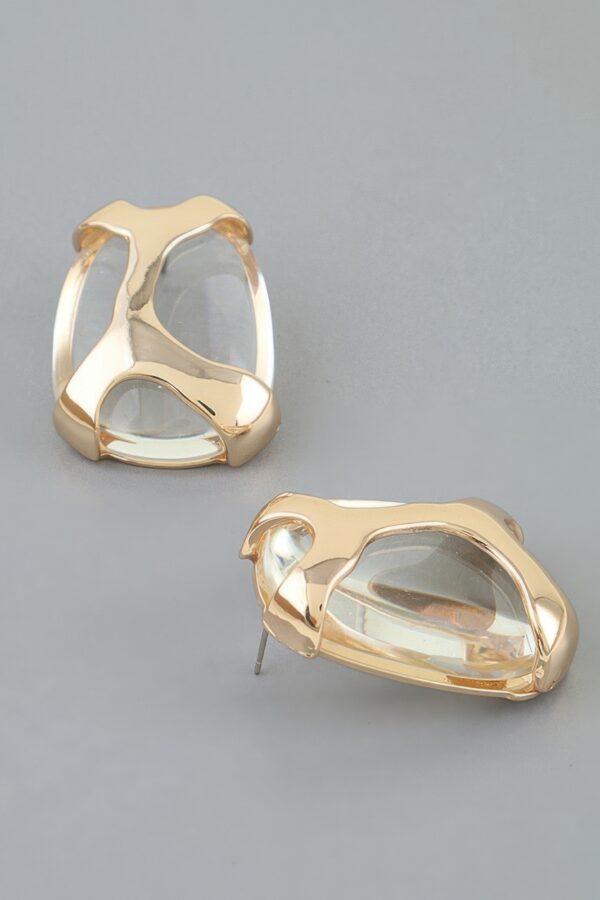 Transparent Stone Drop Earrings with Polished Geometric Frame