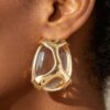 Transparent Stone Drop Earrings with Polished Geometric Frame